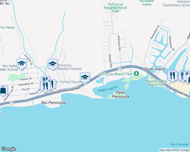 map of restaurants, bars, coffee shops, grocery stores, and more near 5974 Kalanianaole Highway in Honolulu