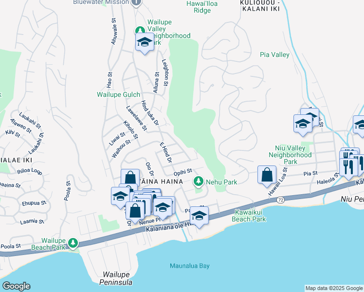 map of restaurants, bars, coffee shops, grocery stores, and more near 451 Lawelawe Street in Honolulu