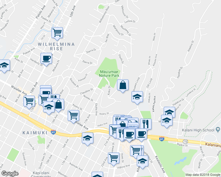 map of restaurants, bars, coffee shops, grocery stores, and more near 3906 Koko Drive in Honolulu