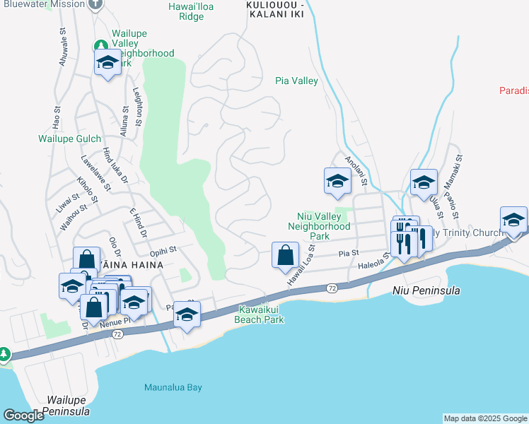 map of restaurants, bars, coffee shops, grocery stores, and more near 482 Maono Loop in Honolulu