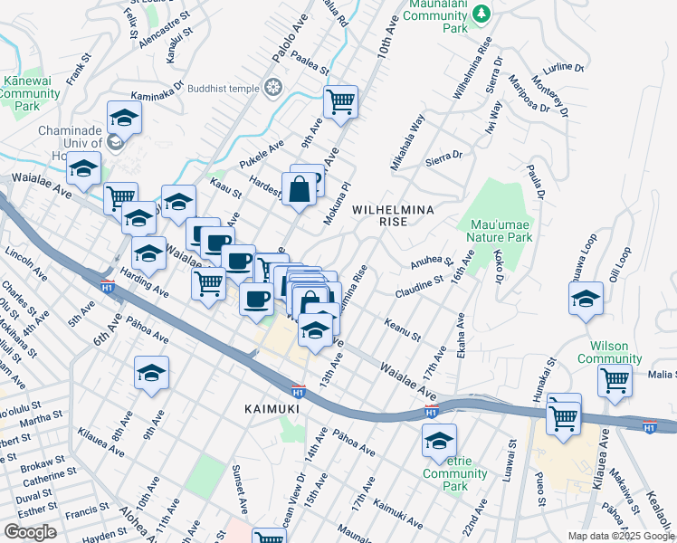 map of restaurants, bars, coffee shops, grocery stores, and more near 1334 Koko Head Avenue in Honolulu