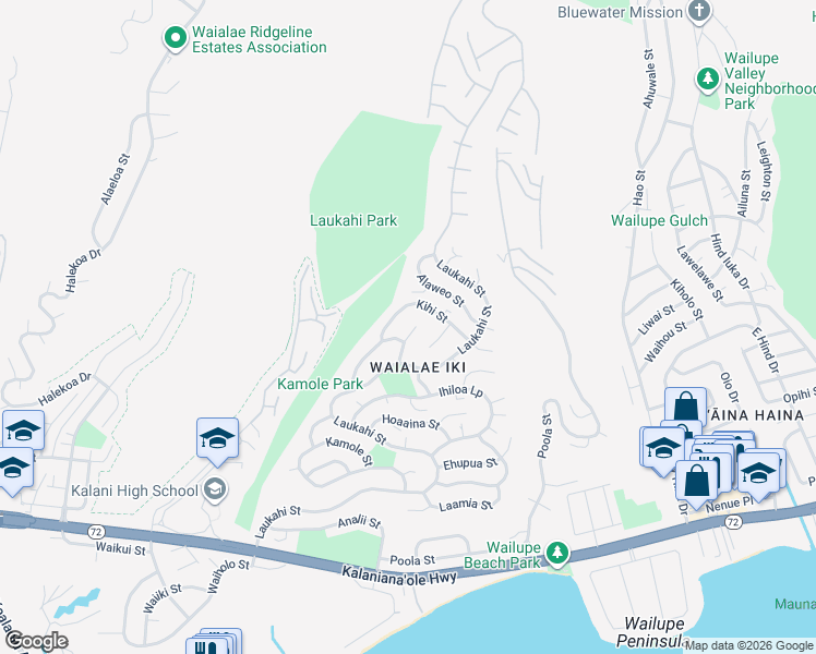 map of restaurants, bars, coffee shops, grocery stores, and more near 1819 Kumakani Place in Honolulu