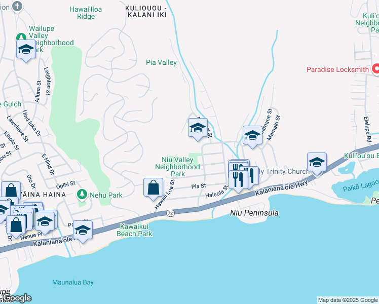 map of restaurants, bars, coffee shops, grocery stores, and more near 310 Halemaumau Street in Honolulu