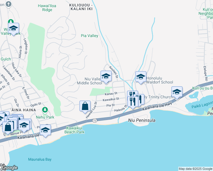 map of restaurants, bars, coffee shops, grocery stores, and more near 310 Halemaumau Street in Honolulu