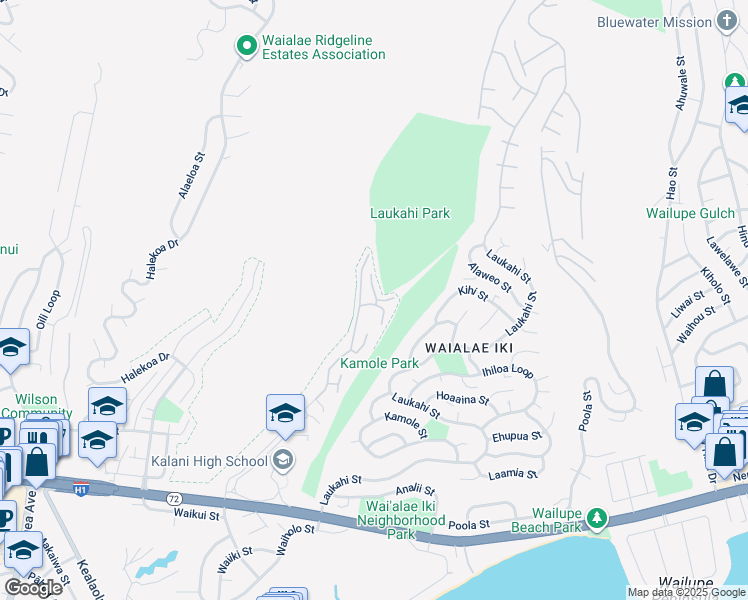 map of restaurants, bars, coffee shops, grocery stores, and more near 1613 Kalaniuka Way in Honolulu