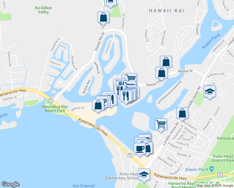 map of restaurants, bars, coffee shops, grocery stores, and more near 377 Keahole Street in Honolulu