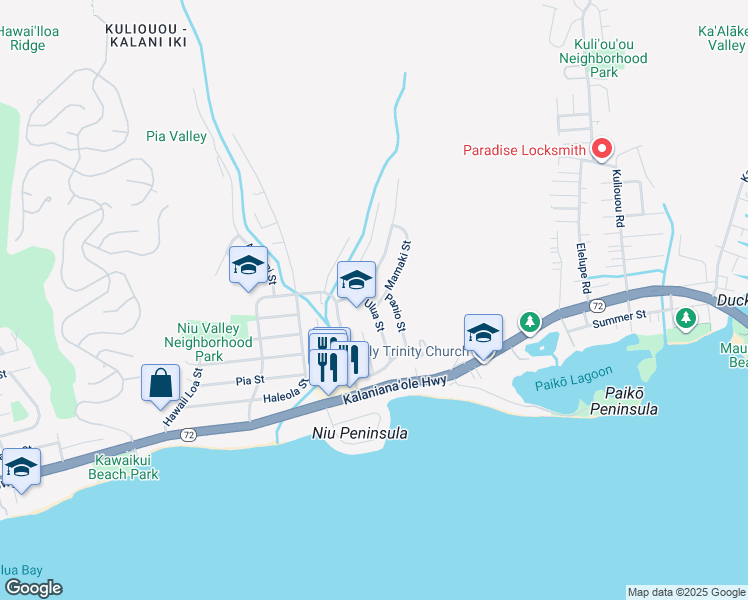 map of restaurants, bars, coffee shops, grocery stores, and more near 331 Puamamane Street in Honolulu