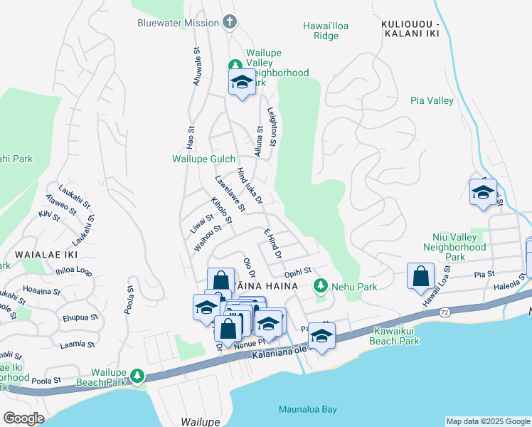 map of restaurants, bars, coffee shops, grocery stores, and more near 537 Lawelawe Street in Honolulu