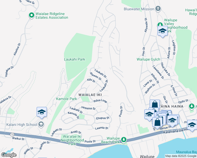map of restaurants, bars, coffee shops, grocery stores, and more near 1864 Alaweo Street in Honolulu