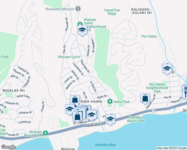 map of restaurants, bars, coffee shops, grocery stores, and more near 537 Lawelawe Street in Honolulu