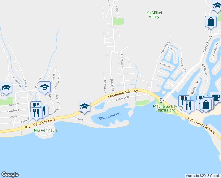 map of restaurants, bars, coffee shops, grocery stores, and more near 228 Elelupe Road in Honolulu