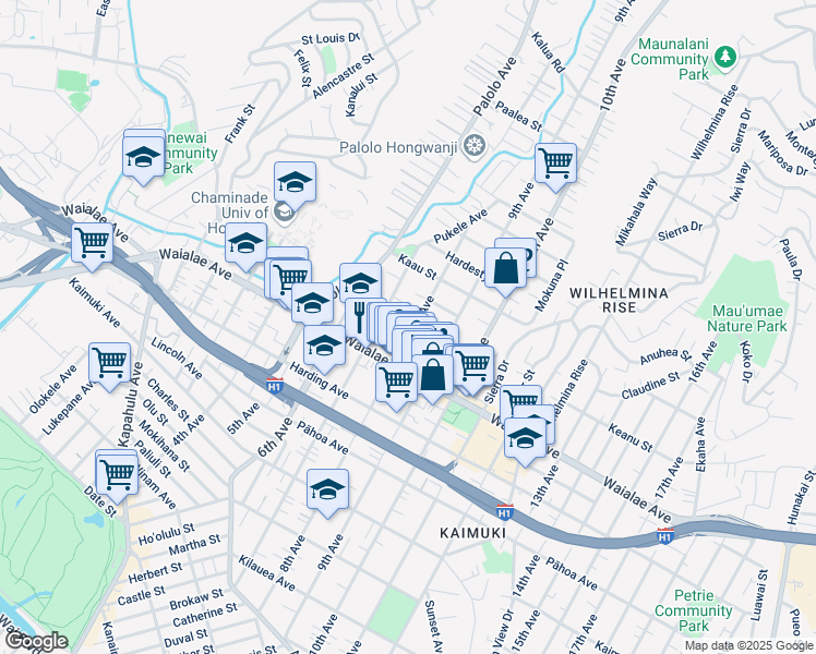 map of restaurants, bars, coffee shops, grocery stores, and more near 1248 8th Avenue in Honolulu
