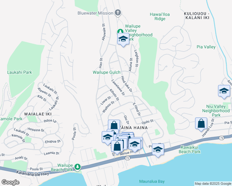 map of restaurants, bars, coffee shops, grocery stores, and more near 461 Kiholo Street in Honolulu