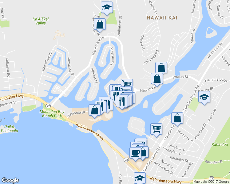 map of restaurants, bars, coffee shops, grocery stores, and more near 315 Kukuau Place in Honolulu