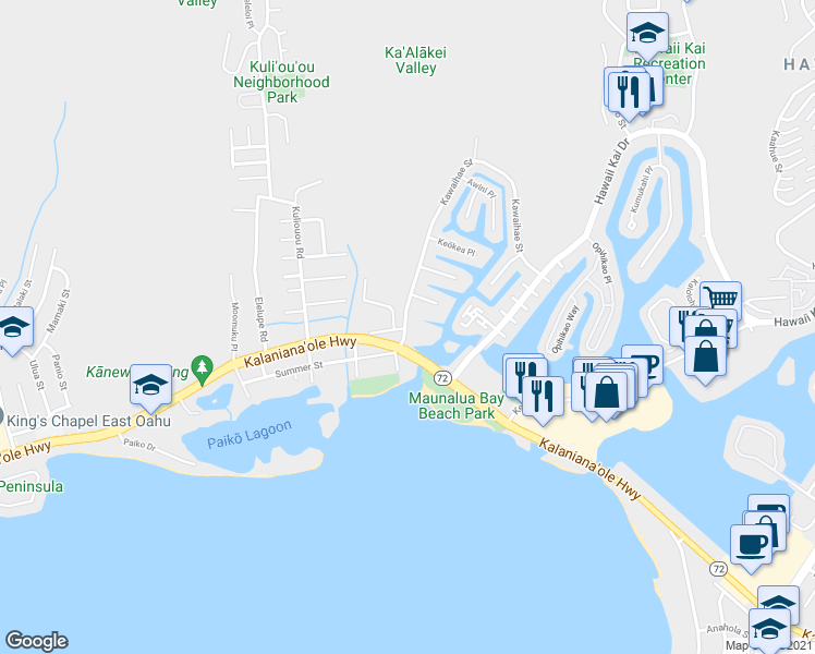 map of restaurants, bars, coffee shops, grocery stores, and more near in Honolulu