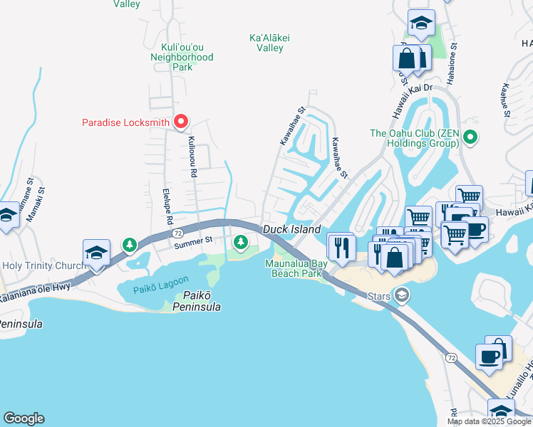 map of restaurants, bars, coffee shops, grocery stores, and more near in Honolulu