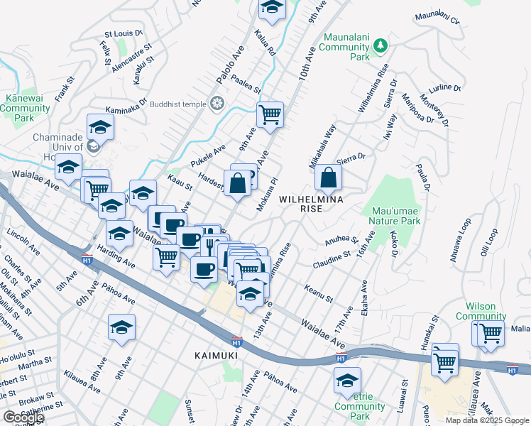 map of restaurants, bars, coffee shops, grocery stores, and more near in Honolulu