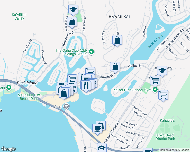map of restaurants, bars, coffee shops, grocery stores, and more near 391 Ainahou Street in Honolulu