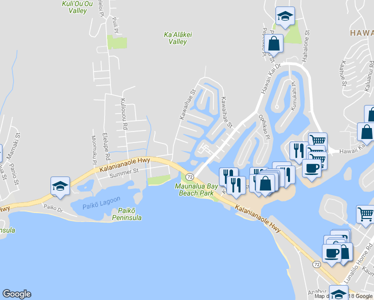 map of restaurants, bars, coffee shops, grocery stores, and more near 6370 Hawaii Kai Drive in Honolulu