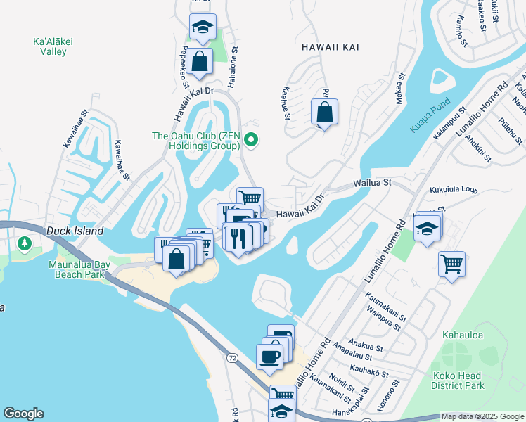 map of restaurants, bars, coffee shops, grocery stores, and more near 391 Ainahou Street in Honolulu