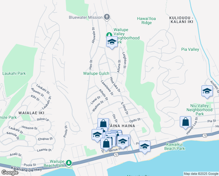 map of restaurants, bars, coffee shops, grocery stores, and more near 461 Kiholo Street in Honolulu