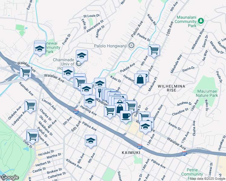 map of restaurants, bars, coffee shops, grocery stores, and more near 1248 8th Avenue in Honolulu