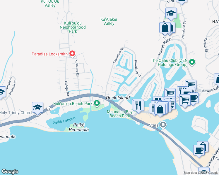 map of restaurants, bars, coffee shops, grocery stores, and more near in Honolulu