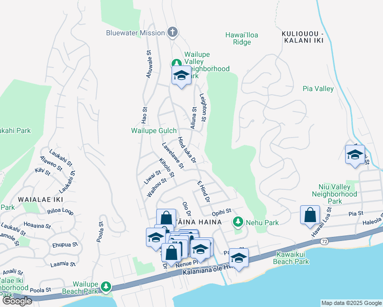 map of restaurants, bars, coffee shops, grocery stores, and more near 720 Ailuna Street in Honolulu