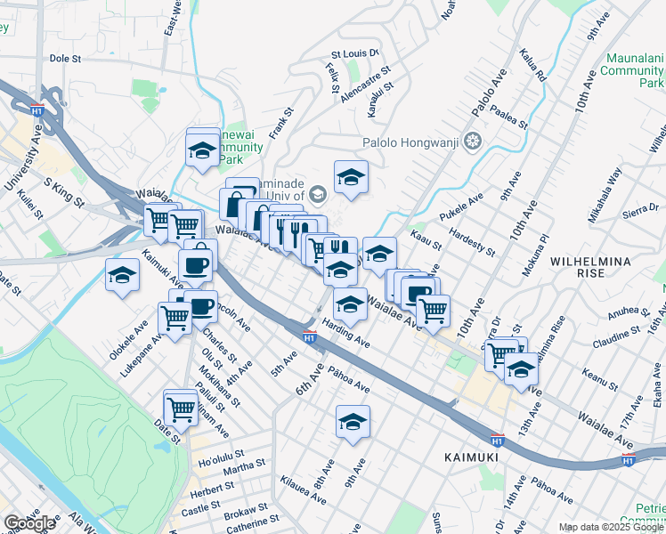map of restaurants, bars, coffee shops, grocery stores, and more near in Honolulu
