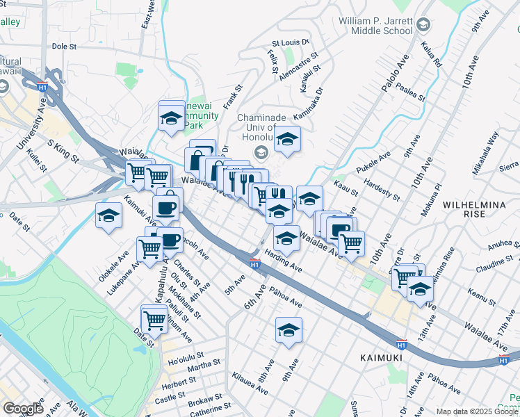 map of restaurants, bars, coffee shops, grocery stores, and more near in Honolulu