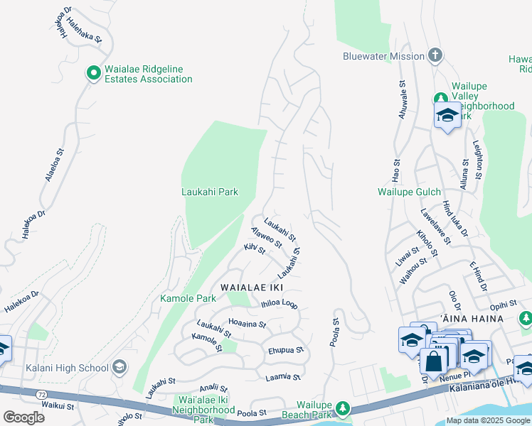 map of restaurants, bars, coffee shops, grocery stores, and more near 1930 Laukahi Street in Honolulu