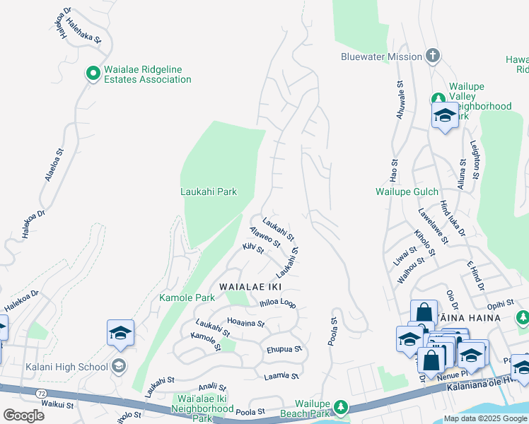 map of restaurants, bars, coffee shops, grocery stores, and more near 1930 Laukahi Street in Honolulu