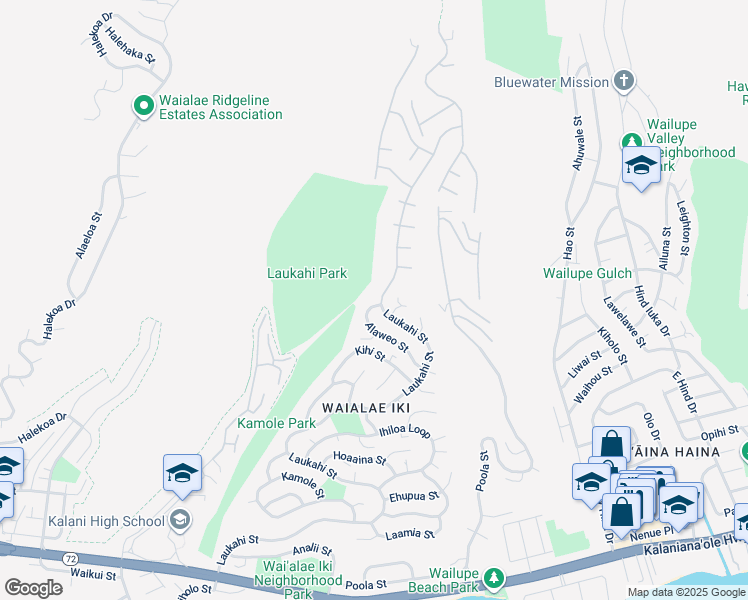 map of restaurants, bars, coffee shops, grocery stores, and more near 1930 Laukahi Street in Honolulu