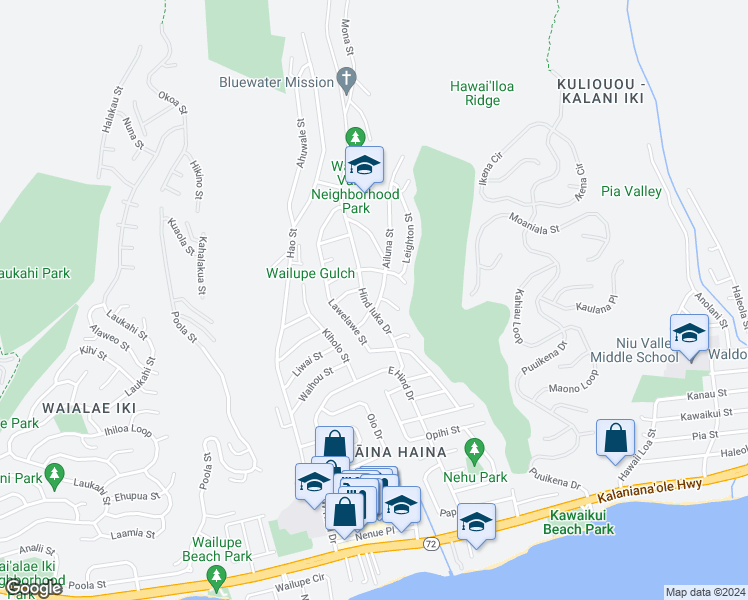 map of restaurants, bars, coffee shops, grocery stores, and more near 720 Ailuna Street in Honolulu