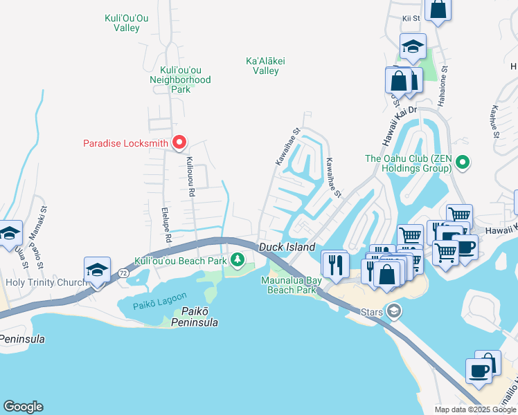 map of restaurants, bars, coffee shops, grocery stores, and more near in Honolulu