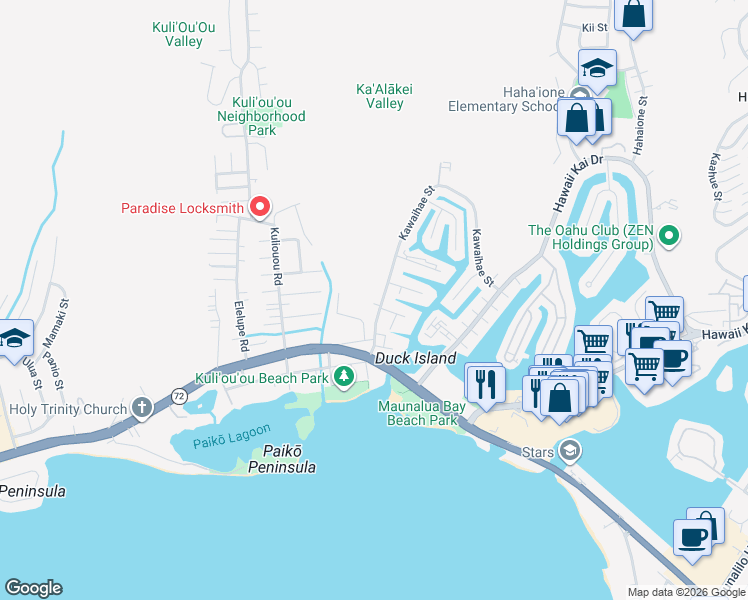 map of restaurants, bars, coffee shops, grocery stores, and more near in Honolulu