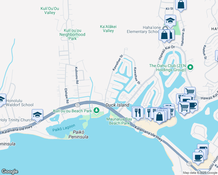 map of restaurants, bars, coffee shops, grocery stores, and more near in Honolulu