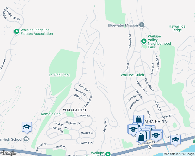 map of restaurants, bars, coffee shops, grocery stores, and more near 5508 Poola Street in Honolulu