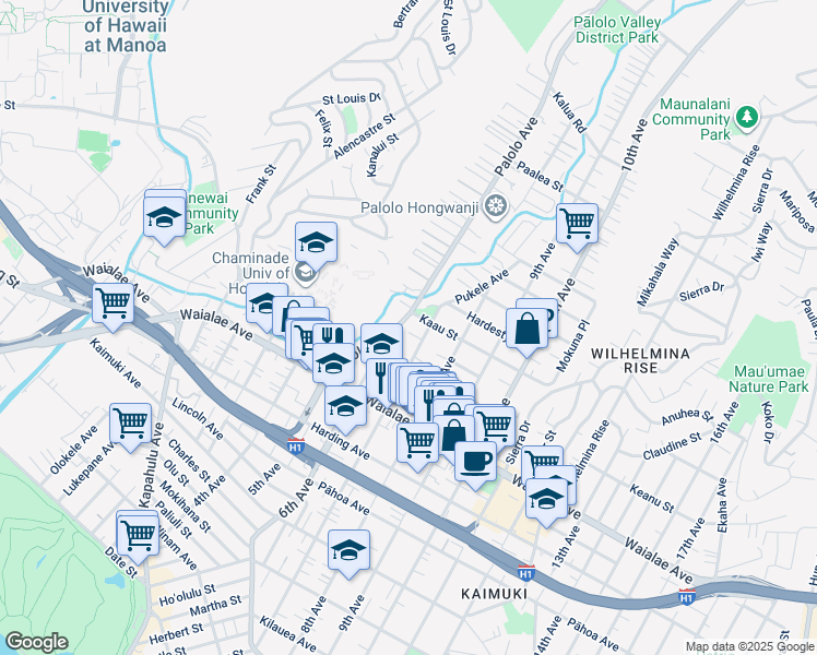 map of restaurants, bars, coffee shops, grocery stores, and more near 1339 7th Avenue in Honolulu