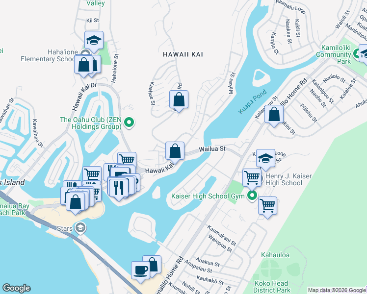 map of restaurants, bars, coffee shops, grocery stores, and more near in Honolulu