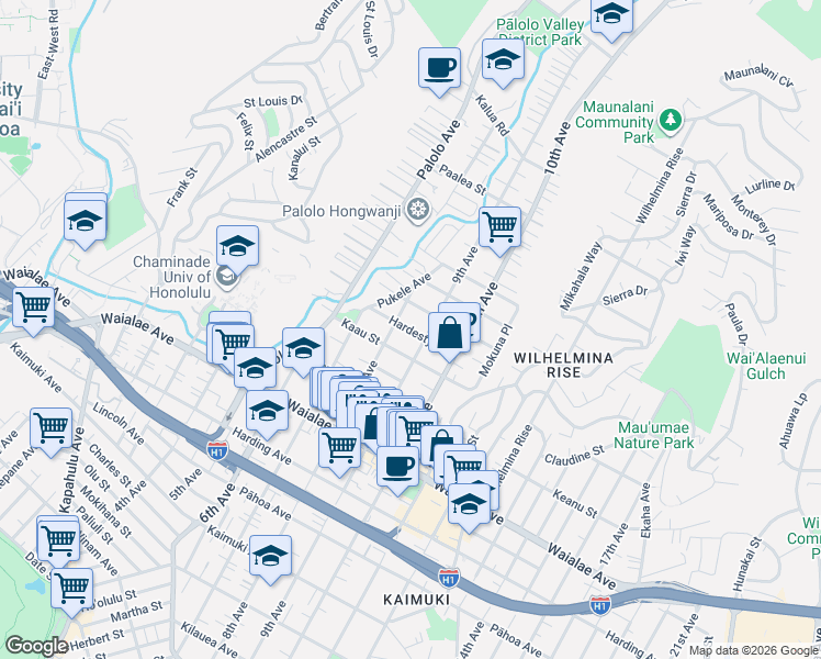 map of restaurants, bars, coffee shops, grocery stores, and more near in Honolulu
