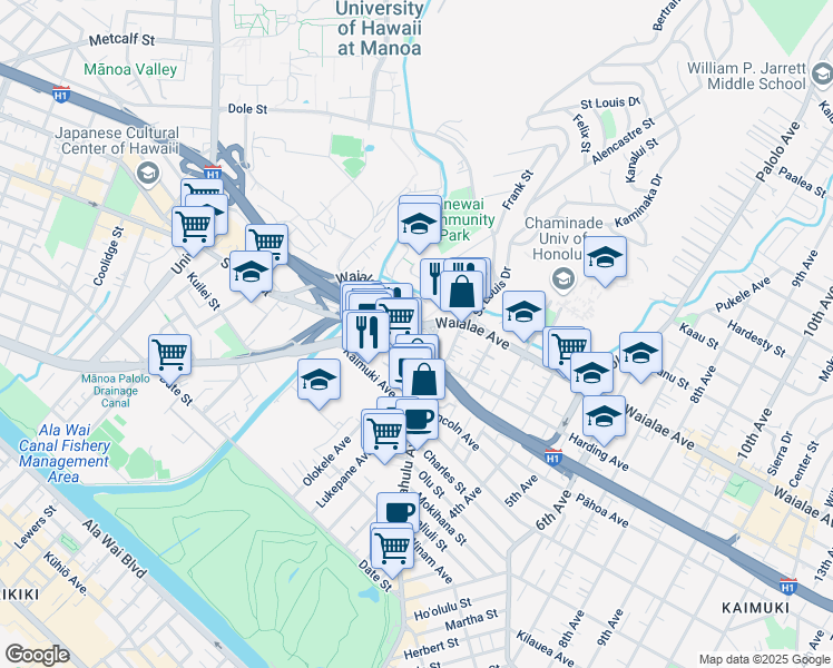 map of restaurants, bars, coffee shops, grocery stores, and more near 10450 South State Street Sandy in Honolulu