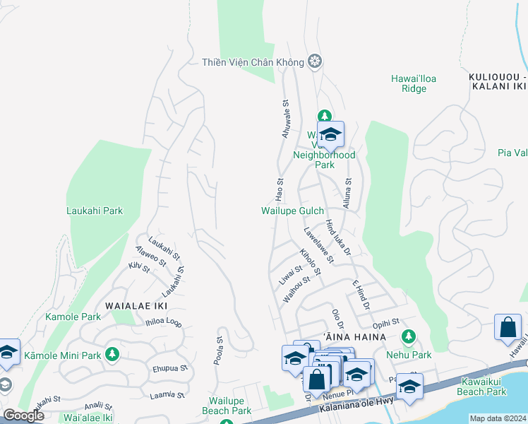 map of restaurants, bars, coffee shops, grocery stores, and more near 630 Aipuni Street in Honolulu