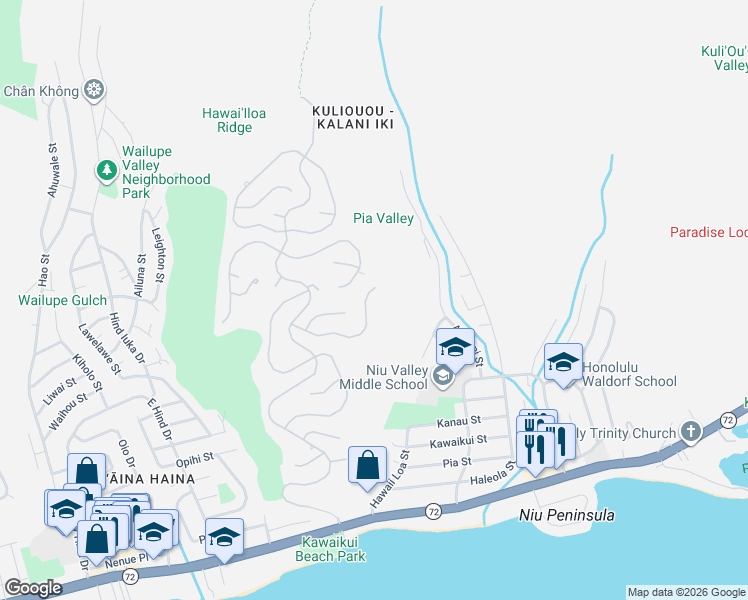 map of restaurants, bars, coffee shops, grocery stores, and more near 774 Kaulana Place in Honolulu