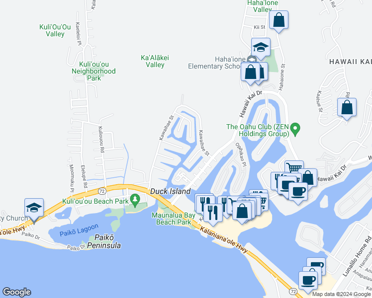 map of restaurants, bars, coffee shops, grocery stores, and more near 6258 Keōkea Place in Honolulu
