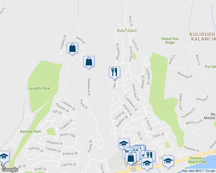 map of restaurants, bars, coffee shops, grocery stores, and more near 650 Aipuni Street in Honolulu