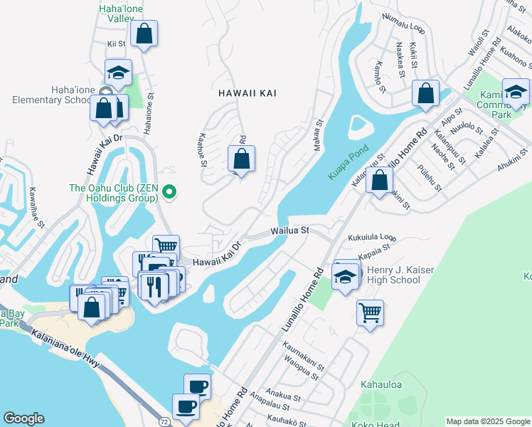 map of restaurants, bars, coffee shops, grocery stores, and more near 7072 ʻEhu Wai Place in Honolulu