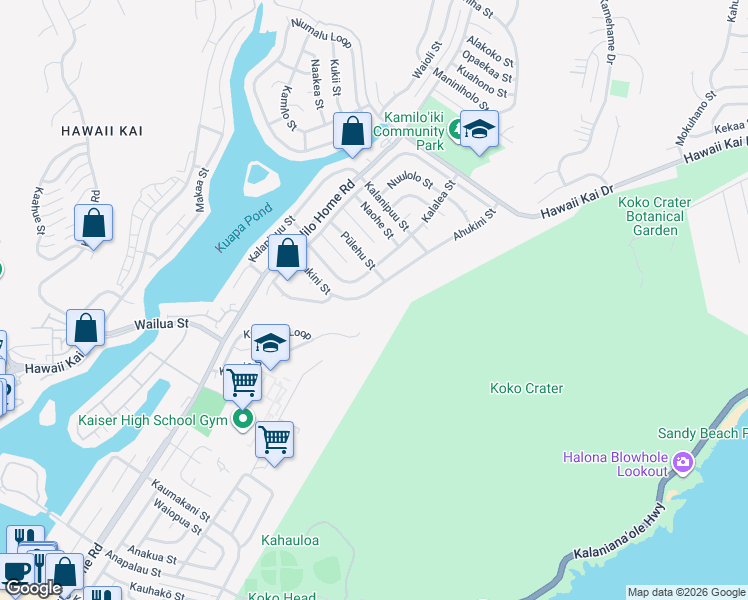 map of restaurants, bars, coffee shops, grocery stores, and more near 769 Ahukini Street in Honolulu
