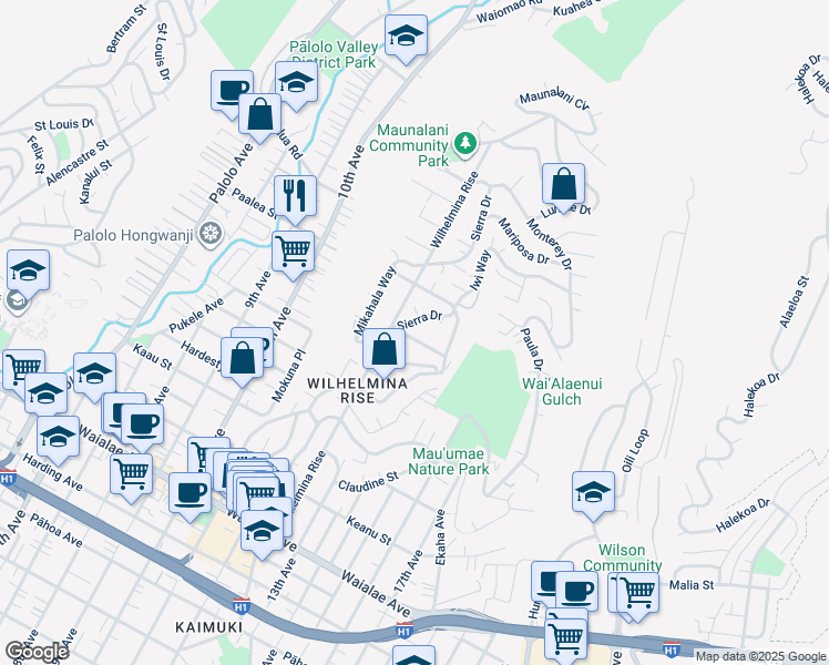 map of restaurants, bars, coffee shops, grocery stores, and more near 3718 Manini Way in Honolulu