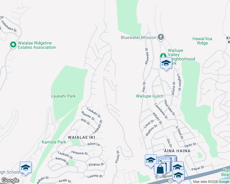 map of restaurants, bars, coffee shops, grocery stores, and more near 5350 Kahalakua Street in Honolulu